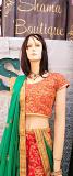 Red & Green Semi-Stitched Lehanga w/ Heavy Embroidery & Blouse Fabric